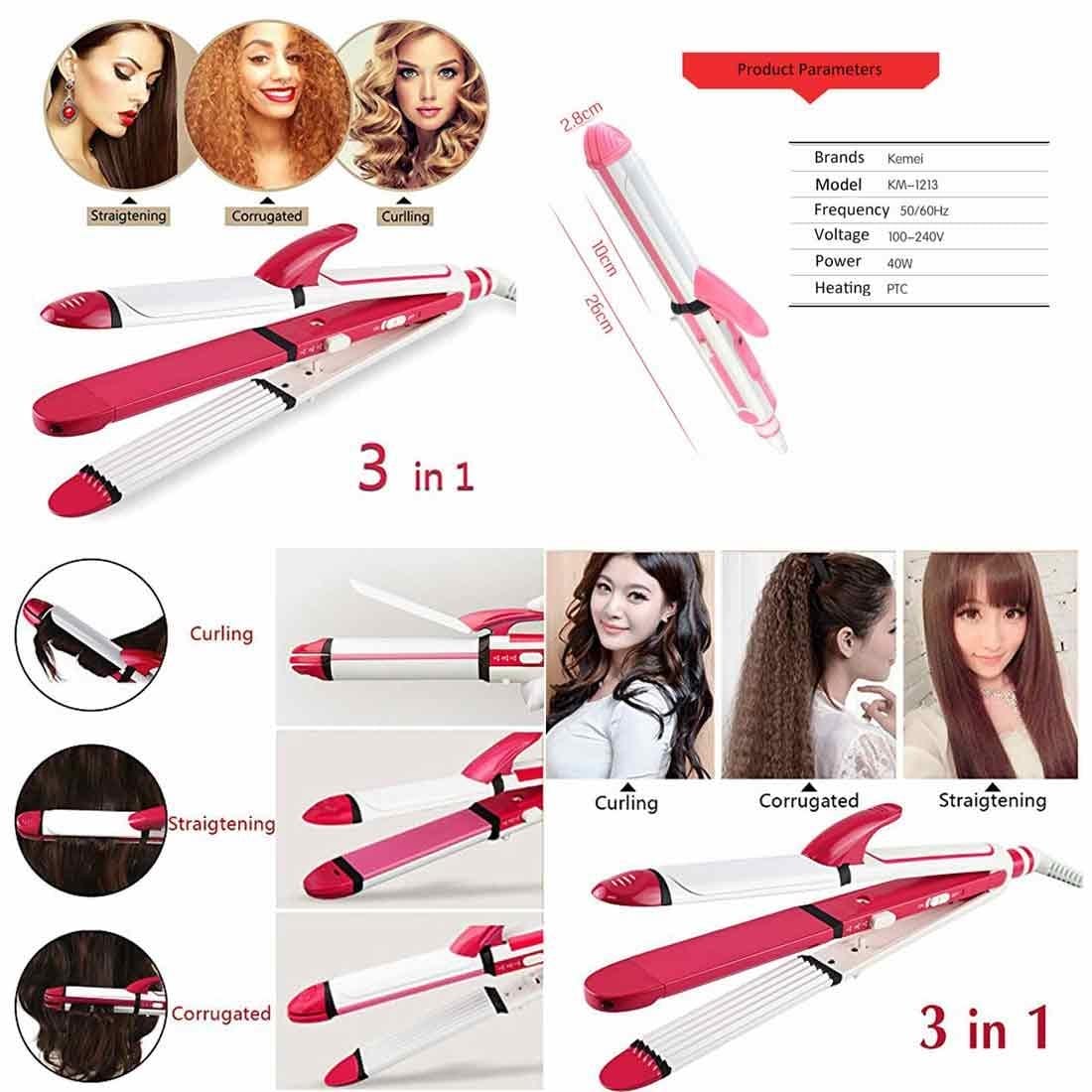 Kemei 3-in-1 Hair Straightener, Curler & Crimper -4 8 Hours Delivery COD Available