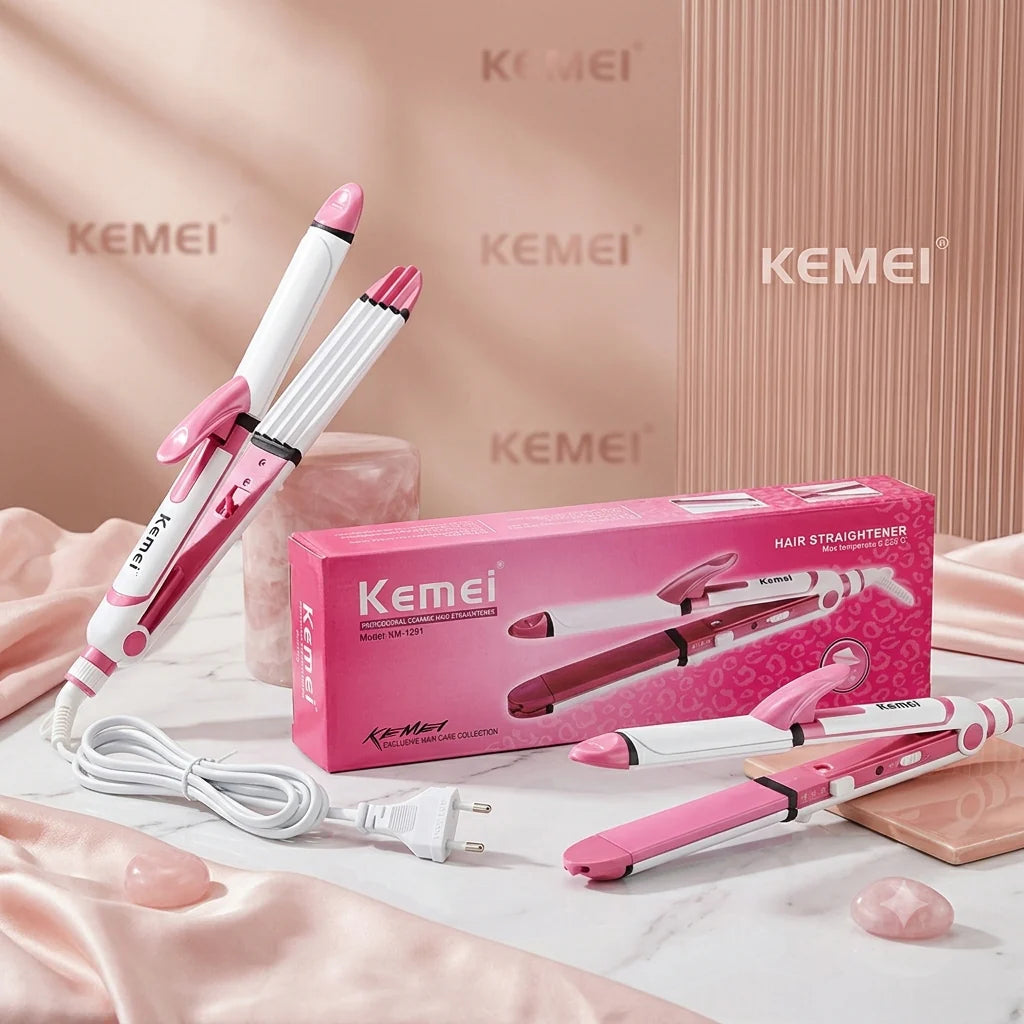 Kemei 3-in-1 Hair Straightener, Curler & Crimper -4 8 Hours Delivery COD Available