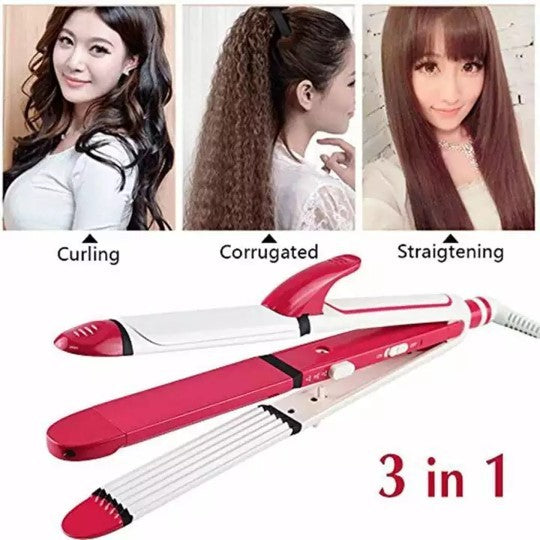 Kemei 3-in-1 Hair Straightener, Curler & Crimper -4 8 Hours Delivery COD Available